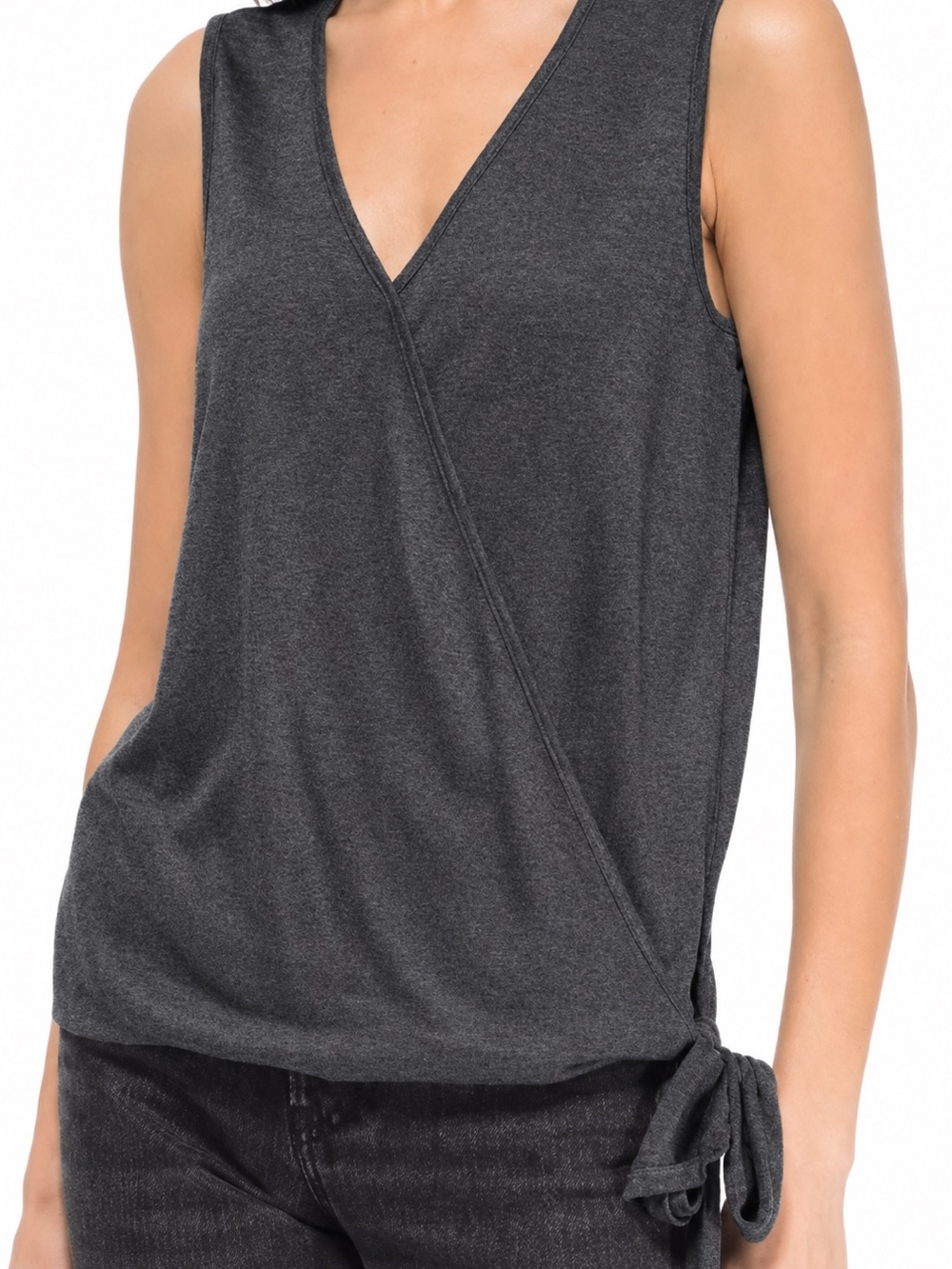 BOBEAU Sleeveless Charcoal Grey Wrap Tank Top w Side Tie